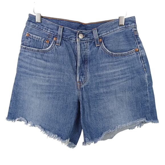 Levi's 27 4/5 Women's 501 Denim Shorts With Raw Hem-blue 6" Modest Length - Picture 2 of 6
